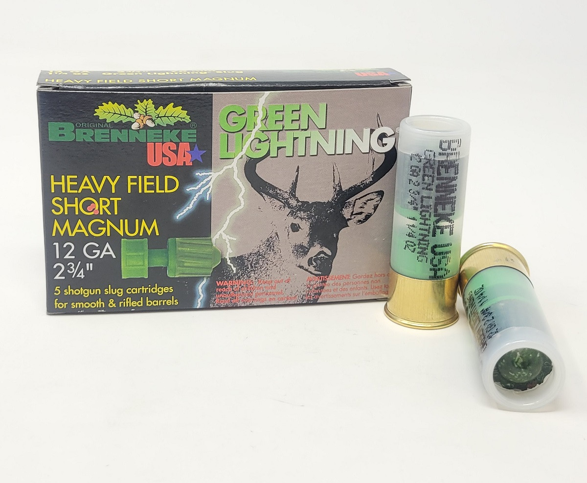 Brenneke USA 12 Gauge Ammunition Heavy Field Short Magnum Green Lightning SL122HFSGL 2-3/4″ Slug 1-1/4oz 1476fps 5 Rounds