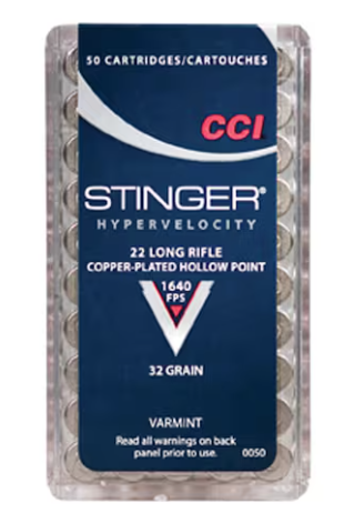 CCI Stinger 22LR Ammo 32 Grain Plated Hollow Point