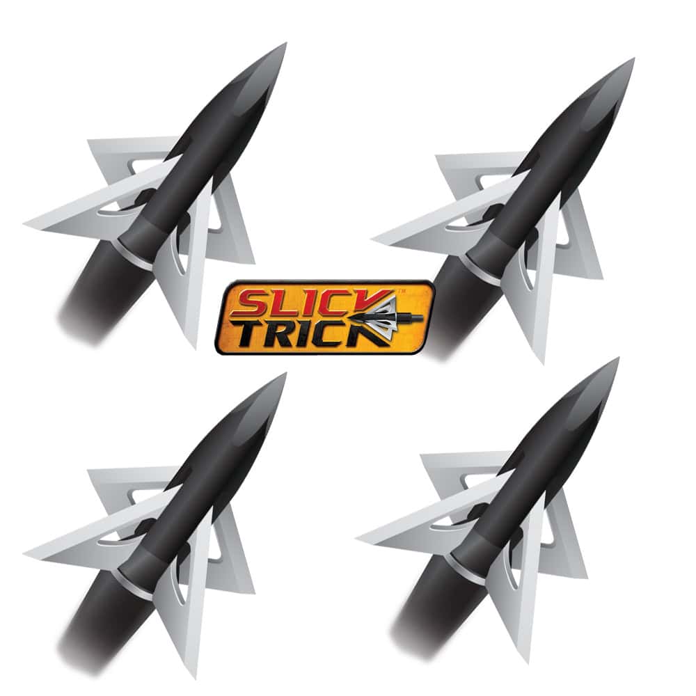 Slick Trick Broadhead GrizzTrick 1 1/4″ Fixed 4 Blade 100 Grain 4 Pack Broadheads 15STGT2-100