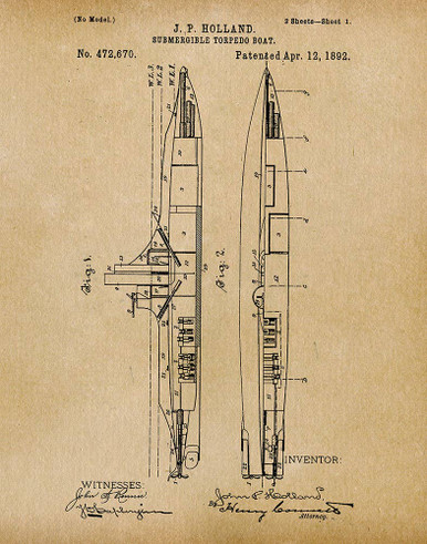 Submarine 1892 Patent Art Print