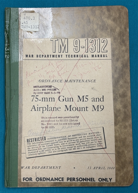 TM 9-131275mm Gun M5 & Airplane Mount M9 Technical Manual 1944