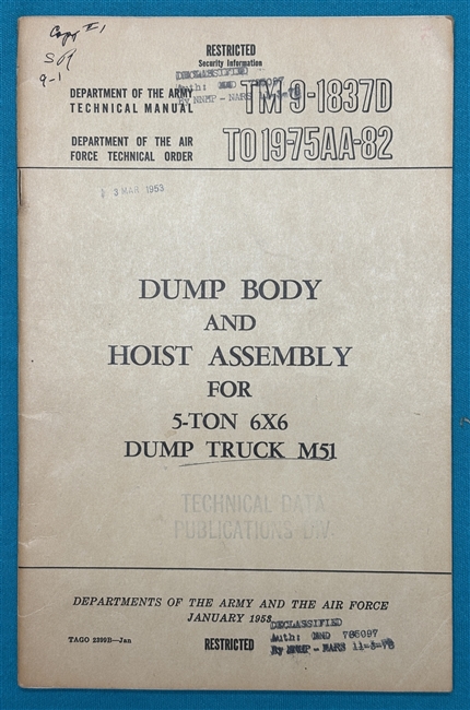 TM 9-1837D5 Ton Dump Truck M51 Technical Manual 1953