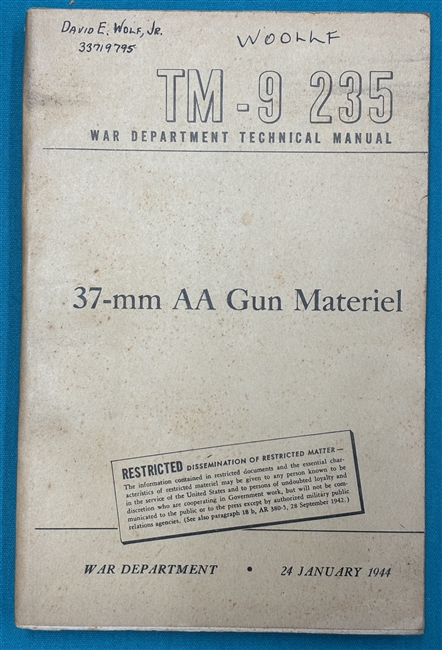 TM 9-23537mm Anti Aircraft Gun MaterialTechnical Manual 1944