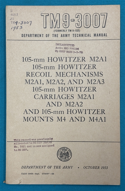 TM 9-3007 105mm Howitzer M2A1 Recoil Mechanism Technical Manual 1953