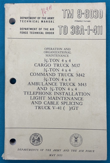 TM 9-8030 3/4 Ton Truck M37Technical Manual 1955