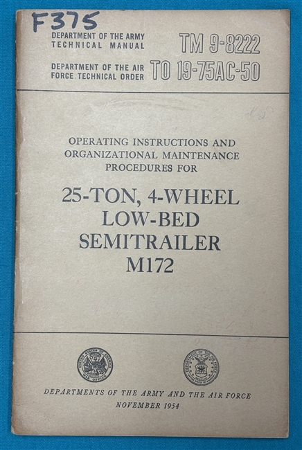 TM 9-8222 25 Ton 4 Wheel Low-bed Semi-Trailer M172Technical Manual 1954