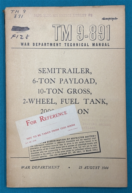 TM 9-891 Semi-Trailer 6 Ton Fuel Tank Technical Manual 1944