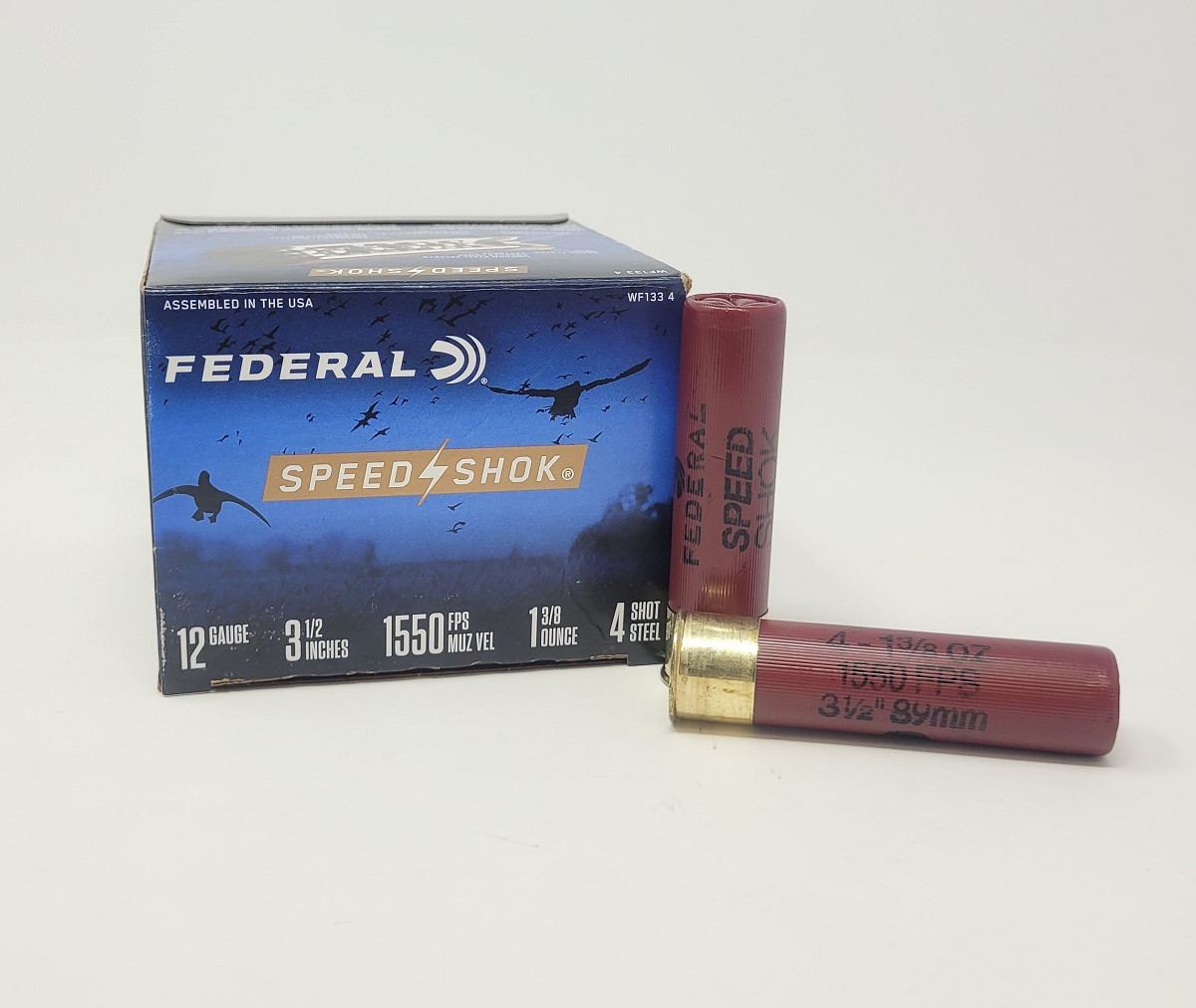 Federal 12 Gauge Ammunition Speed Shock Steel Waterfowl WF1334 3-1/2″ #4 Shot 1-3/8oz 1550fps 25 Rounds
