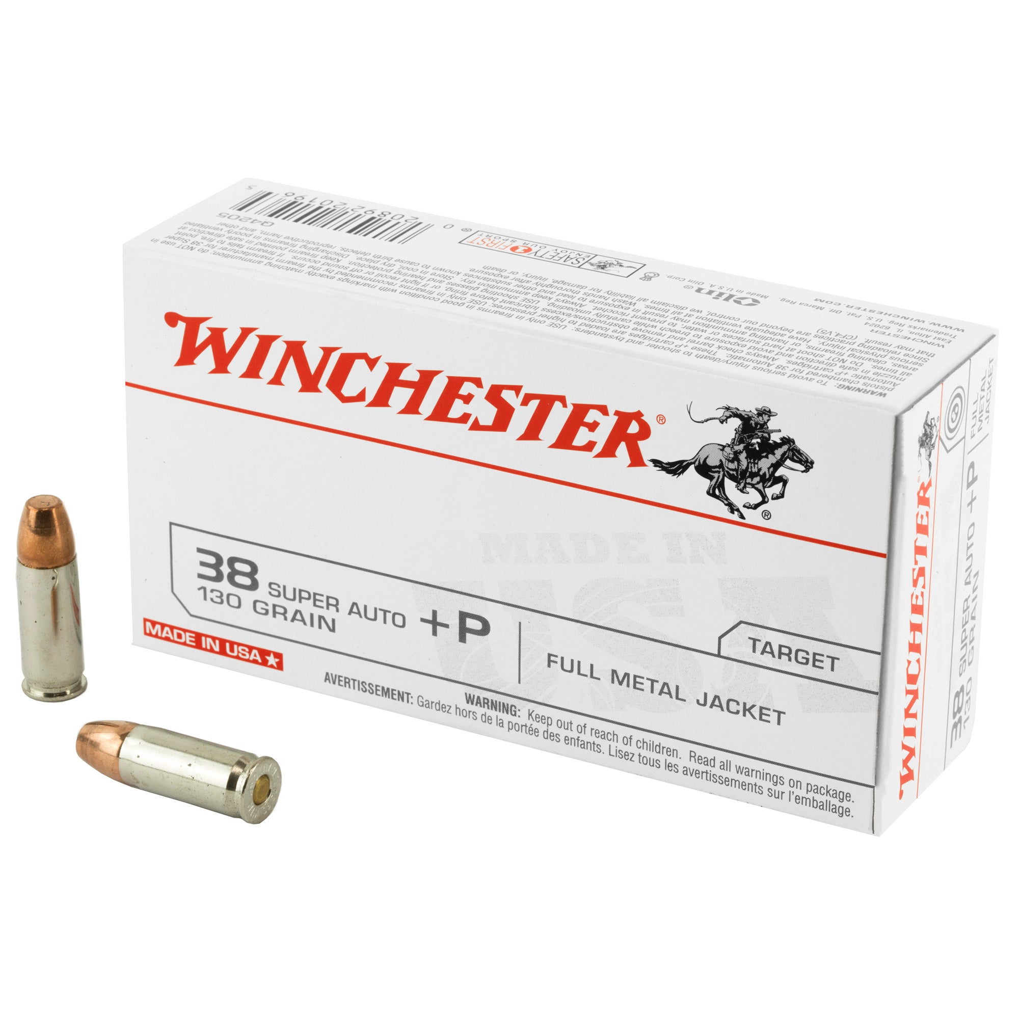 Winchester .38 Super +P USA 130gr FMJ Ammo 1215 FPS