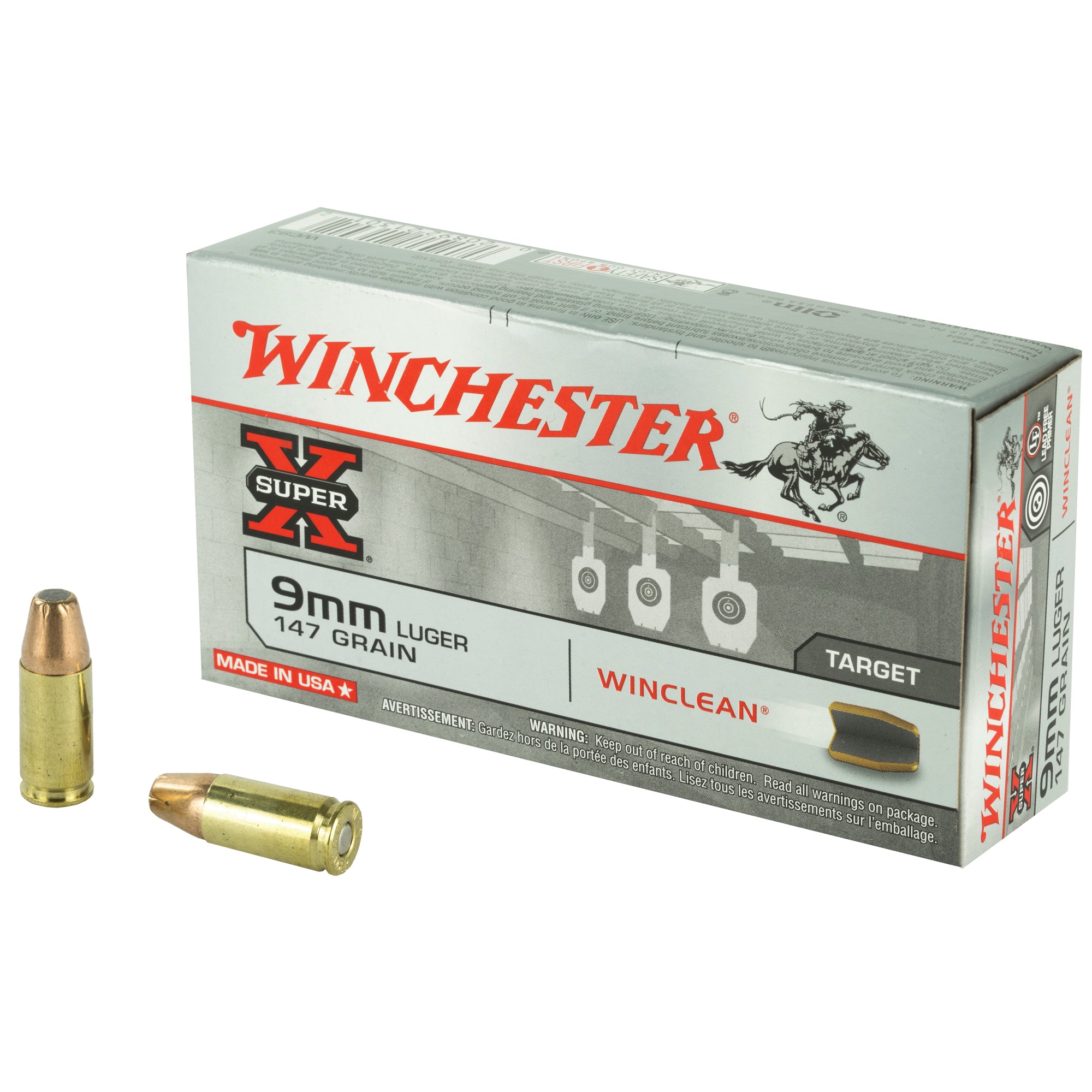 Winchester 9mm Luger Super-X 147gr Winclean Brass Enclosed Base Ammo 990 FPS