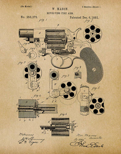 W Mason Revolver 1881 Patent Art Print