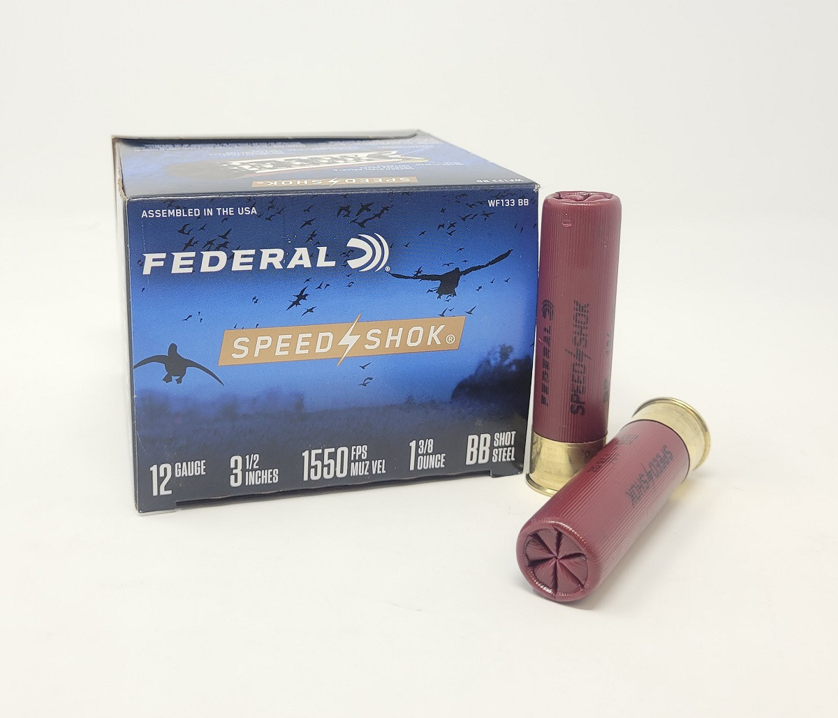 Federal 12 Gauge Ammunition Speed Shock Waterfowl WF133BB 3-1/2″ BB Steel Shot 1-3/8oz 1550fps 25 Rounds