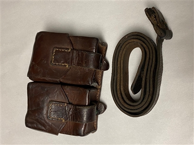 YUGOSLAVIAN MAUSER 98k LEATHER SLING WITH DUAL AMMO POUCH.