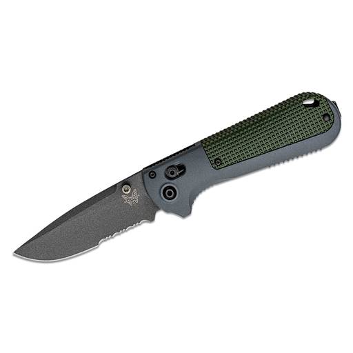 Benchmade Redoubt Axis Folder Serrated Drop Point Black Green and Gray Grip- 430SBK