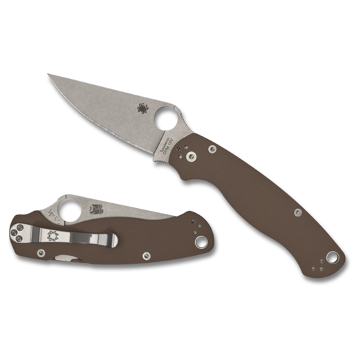 Spyderco Paramilitary 2 Folder Brown G10 Handle Satin Plain Drop Point Blade- C81GBN15V2