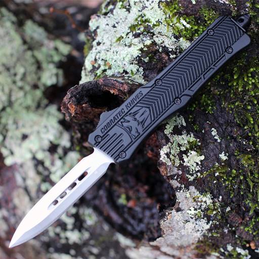 Cobra Tec Knives CTK-1 Small Out The Front Switchblade Black Grip Satin Dagger Blade- SBCTK-1SDAGNS