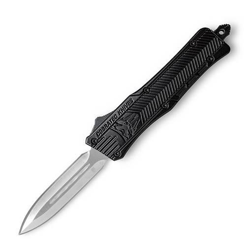 Cobra Tec Knives CTK-1 Medium Out The Front Switchblade Black Grip Satin Dagger Blade- MBCTK-1MDMBCTK-1MDAGNSAGNS