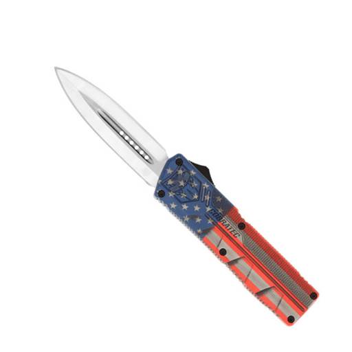 Cobra Tec Knives Lightweight Out The Front Switchblade American Flag Grip Satin Dagger Blade- AFCCTLWDAGNS