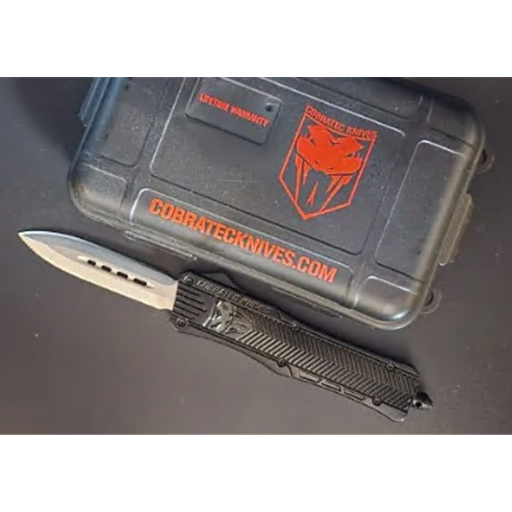 Cobra Tec Knives California Out The Front Switchblade Black Grip Satin Dagger Blade- OTF952BLKDAGNS