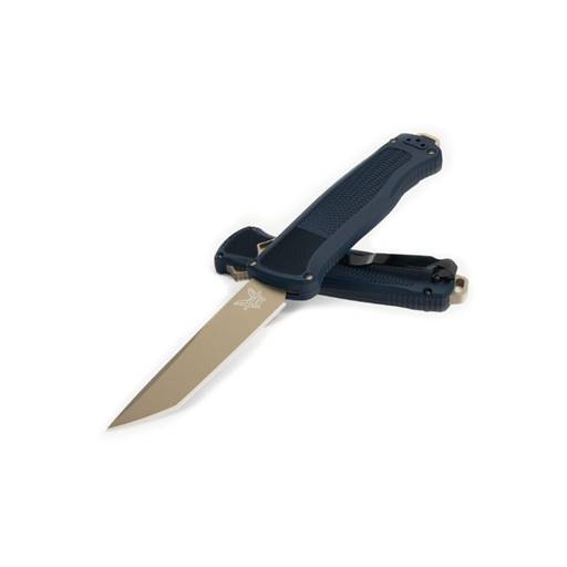 Benchmade Shootout Out the Front Auto Crater Blue Grip Flat Dark Earth Tanto Blade- 5370FE-01