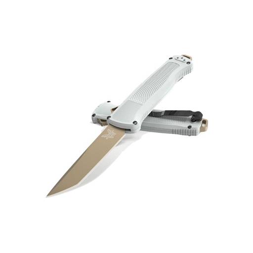 Benchmade Shootout Out the Front Auto Cool Gray Grip Flat Dark Earth Tanto Blade- 5370FE-02