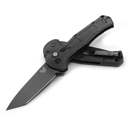 Benchmade Claymore Push Button Auto Black Grip Black Tanto Blade- 9071BK