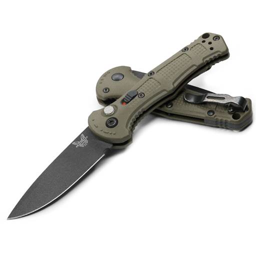 Benchmade Claymore Push Button Auto Ranger Green Grip Black Tanto Blade- 9071BK-1
