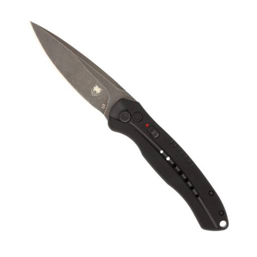 Cobra Tec Knives Diablo Push Button Switchblade Black Grip Black Stonewash Drop Point Blade- BLKDIABLOAUTO