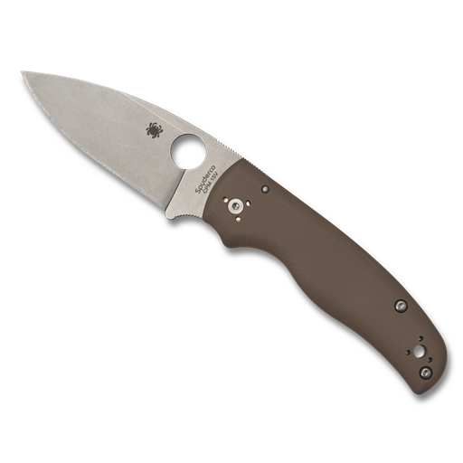 Spyderco Shaman Folder Brown Handle Satin Plain Drop Point Blade- C229GPBN15V
