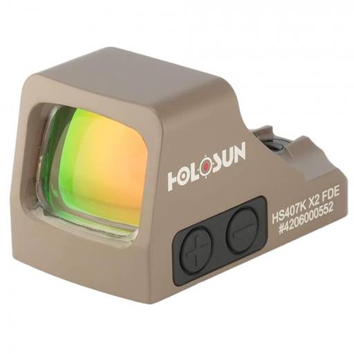 Holosun Technologies 407K-X2 FDE Compact Pistol Red Dot FDE 6 MOA Solar Shake Awake Night Vision Compatible- HS407K-X2 FDE