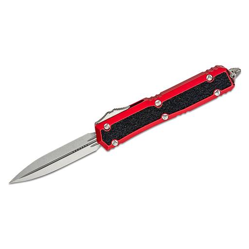 Microtech Makora Double Edged Red Scale Stonewash Blade Out the Front Auto- 206-10RDS