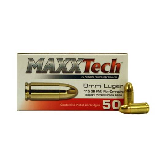 Maxxtech 9mm 115 Grain Full Metal Jacket 50 Rounds- PTGB9MMB