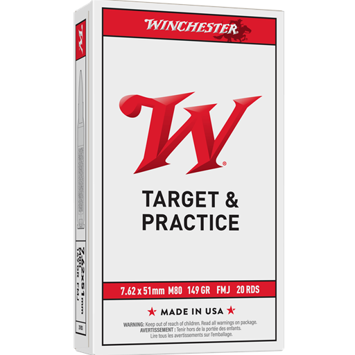 Winchester M80 7.62x51 Nato 149gr Full Metal Jacket 20 Round Box- WM80