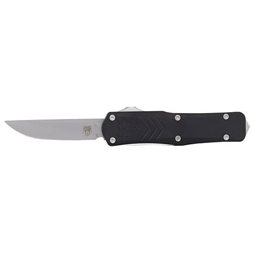 Cobra Tec Knives Small FS-X Gen II Out The Front Switchblade Black Handle Satin Drop Point Blade- SBLKFS-XGEN2DNS