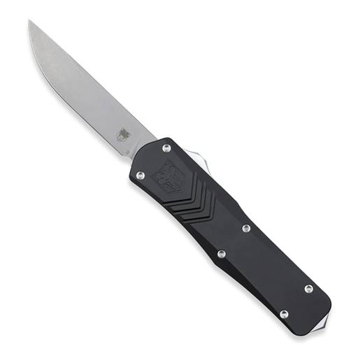 Cobra Tec Knives Medium FS-X Gen II Out The Front Switchblade Black Handle Satin Drop Point Blade- MBLKFS-XGEN2DNS