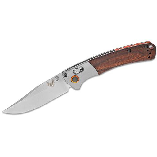 Benchmade Mini Crooked River Axis Folder Wood Grip Satin Stainless Clip Point Blade- 15085-2