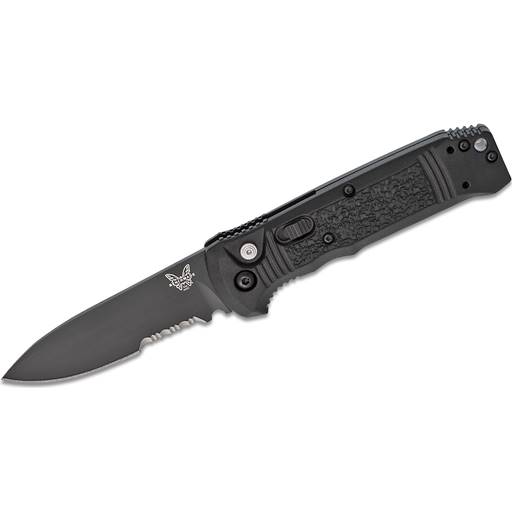 Benchmade Casbah Side Open Switchblade Black Grip Black Drop Point Partial Serration- 4400SBK