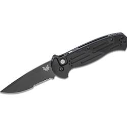 Benchmade AFO II Push Button Auto Drop Black Grip Black Partial Serration Drop Point Blade- 9051SBK