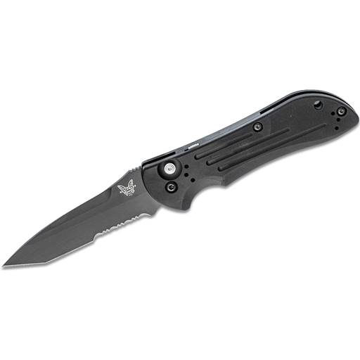 Benchmade Auto-Stryker Side Open Switchblade Black Grip Black Partial Serration Tanto Blade- 9101SBK