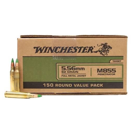 Winchester M855 556 62 Grain Green Tip Full Metal Jacket 150 Round Box- WM855150