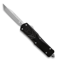 Cobra Tec Knives Small FS-X Push Button Auto Black Handle Satin Tanto Blade- SBLKFS-XSTNS
