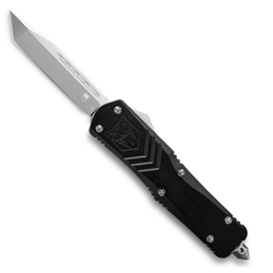 Cobra Tec Knives Medium FS-X Push Button Auto Black Handle Satin Tanto Blade- MBLKFS-XMTNS