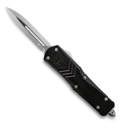 Cobra Tec Knives Medium FS-X Push Button Auto Black Handle Satin Partial Serration Dagger Blade- MBLKFS-XMDAG2SS