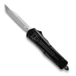Cobra Tec Knives Small FS-3 Push Button Auto Black Handle Satin Tanto Blade- SBFS-3TNS