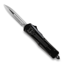 Cobra Tec Knives Small FS-3 Push Button Auto Black Handle Satin Dagger Blade- SBFS-3DAGNS