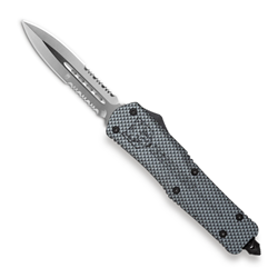 Cobra Tec Knives Small FS-3 Push Button Auto Carbon Fiber Handle Satin Partial Serration Dagger Blade- SCFFS-3DAG2SS