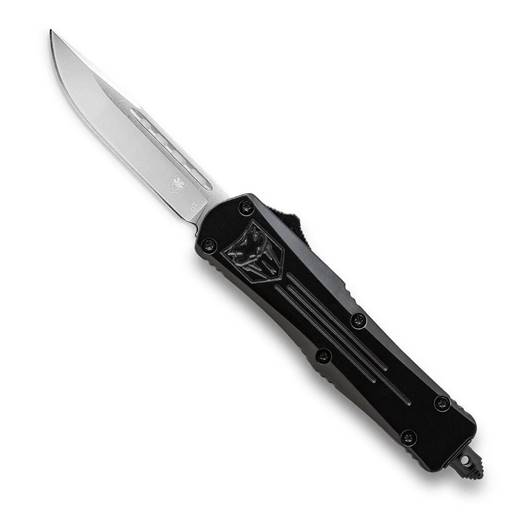 Cobra Tec Knives Medium FS-3 Push Button Auto Black Handle Satin Drop Point Blade- MBFS-3DNS