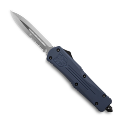 Cobra Tec Knives Medium FS-3 Push Button Auto NYPD Blue Handle Satin Parital Serration Dagger Blade- MNYFS-3DAG1SS