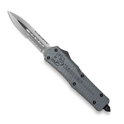 Cobra Tec Knives Medium FS-3 Push Button Auto Carbon Fiber Handle Satin Partial Serration Dagger Blade- MCFFS-3DAG2SS