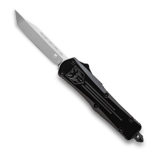 Cobra Tec Knives Large FS-3 Push Button Auto Black Handle Satin Tanto Blade- LBFS-3TNS